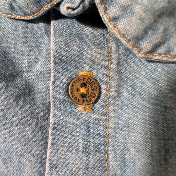 Vintage Baby Guess Denim Ruffle Dress Size 24 Months Button Up Tiered Blue CUTE - Picture 4 of 11